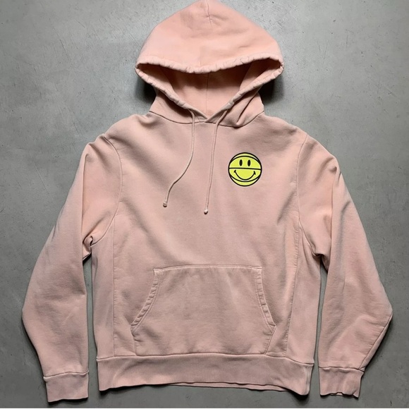 Men Peach Hoodie with Smiley Face Graphic - Picture 2 of 9